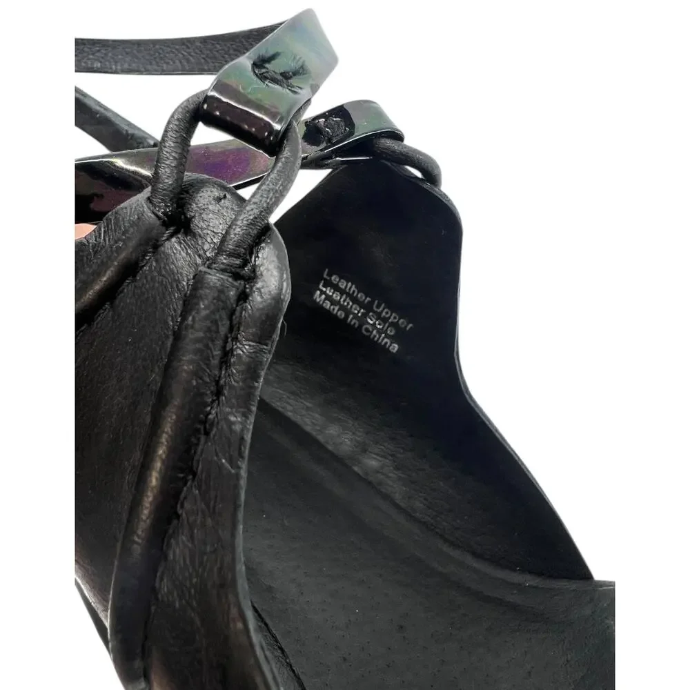 L.A.M.B. Gwen Stefani Black Leather Strappy Heels Iridescent Strap Stiletto 6.5